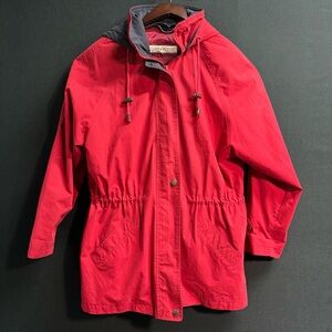 Vintage London Fog Red Hooded Parka Jacket Women’s L Drawstring Waist Coat